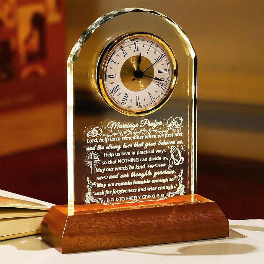 Ornalrist Wedding Gifts for Couples 2026 - Glass Clock with Wooden Light Base Happy Anniversary M... | Amazon (US)