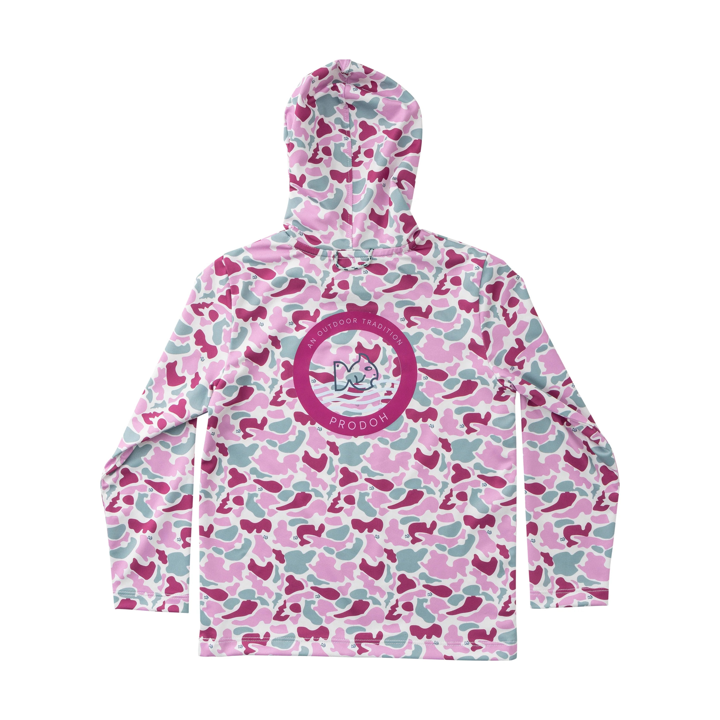 Girl's Pro Performance Hoodie T-shirt in Pink Break Point Camo with PRODOH Logo | PRODOH