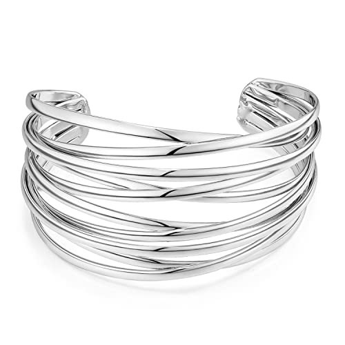 LILIE&WHITE Silver Cuff Bangle Bracelet For Women Silver Line Web Cuff Bracelet Chunky Gold Cuffs Cute Bangle Bracelet | Amazon (US)