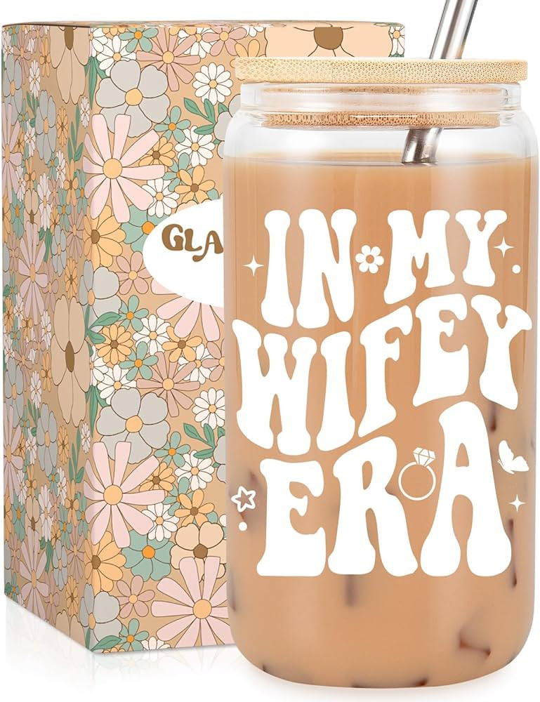 Fairy's Gift Wifey Cup, Engagement Gifts for Her, Bride Gifts, 16 oz Coffee Glass Cups with Lids ... | Amazon (US)