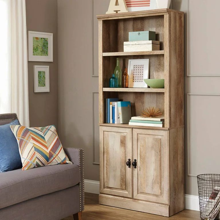 Better Homes & Gardens 71" Crossmill 5 Shelf Bookcase with Doors, Weathered Wood Finish | Walmart (US)