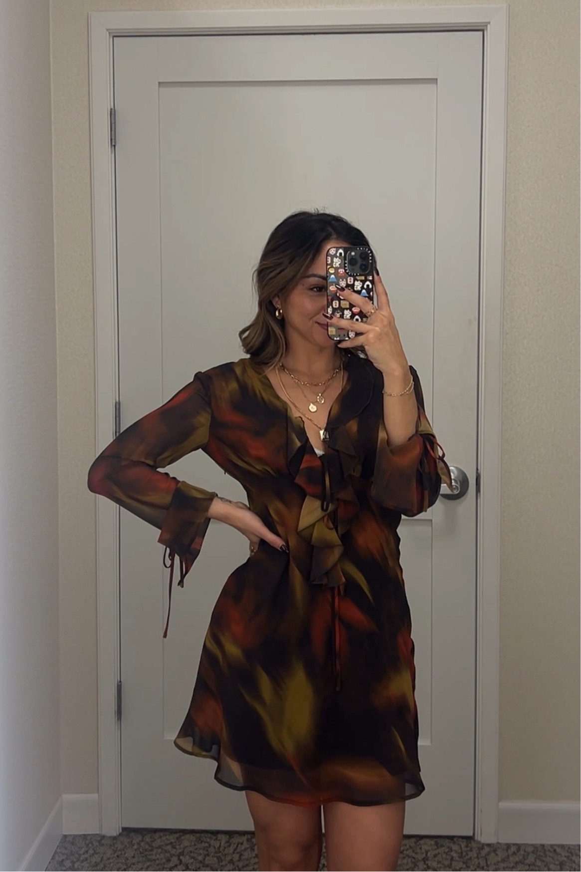 Fairy fall long sleeve dress 🍁🍂 obsessed with all the ruffles and flow of this mini dress. I would size down if you want a tighter fit or if you love the flow then your regular size is perfect 🤩 

#LTKBeauty #LTKHoliday #LTKStyleTip