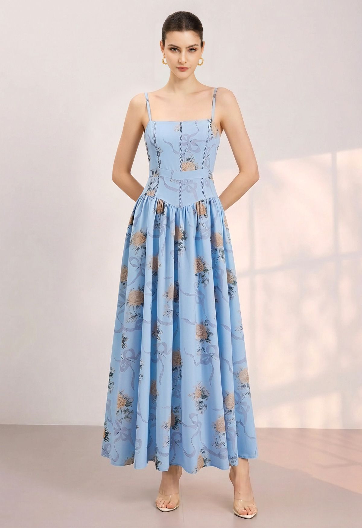 Rose Ribbon Ladder-Lace Spaghetti Strap Dress for Bridal Shower & Garden Elopement | Chicwish