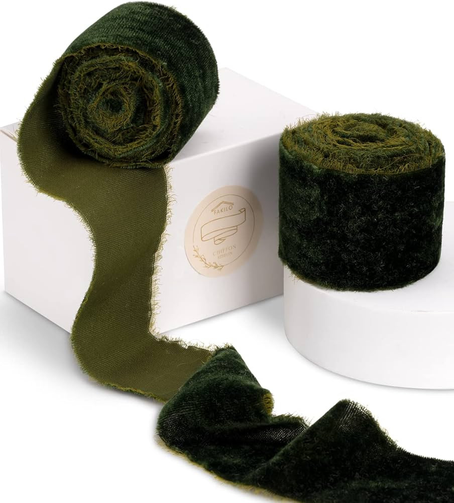 Amazon.com: FAKILO Rust Red Velvet Ribbon with Frayed Fringe for Gift Wrapping, 2 Roll 2 Inch x 2... | Amazon (US)