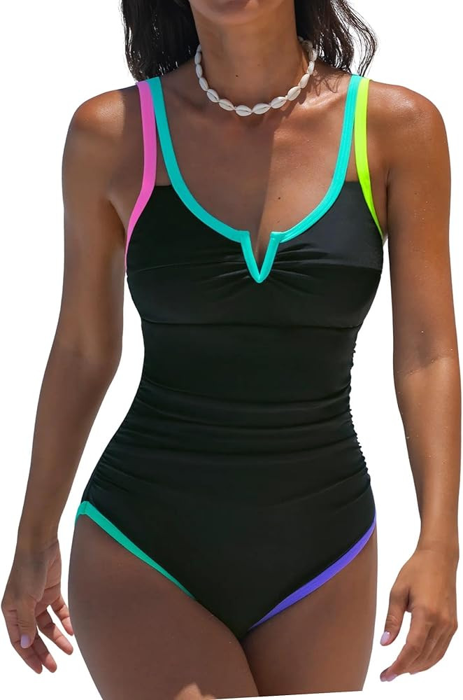 popvil One Piece Swimsuits Women 2026 Tummy Control - Modest Bathing Suit Shapewear Swimwear Retr... | Amazon (US)