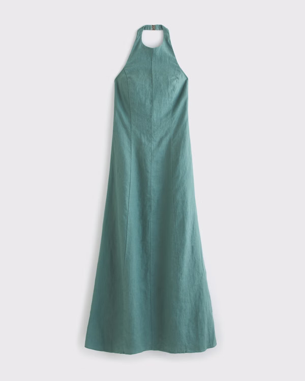 Premium Linen High-Neck Maxi Dress | Abercrombie & Fitch (US)