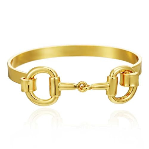 RAUCHBE 18K Gold Horsebit Bangle Bracelets for Women Simple Thin Cuff Bangle Bracelet Minimalist Statement Bracelets Jewelry | Amazon (US)