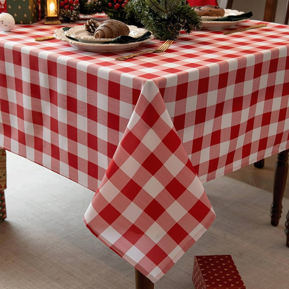 Waterproof Plaid Tablecloth Fabric - Oblong 52x70 Inch Classic Buffalo Tartan Table Cloth for Ind... | Amazon (US)