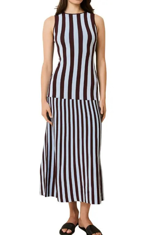 Solid & Striped The Lucerne Mixed Stripe Knit Dress in Twilight /Raisin Brown at Nordstrom, Size ... | Nordstrom