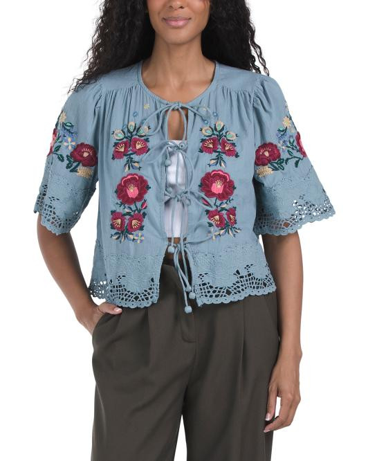 Short Sleeve Embroidered Blouse | TJ Maxx