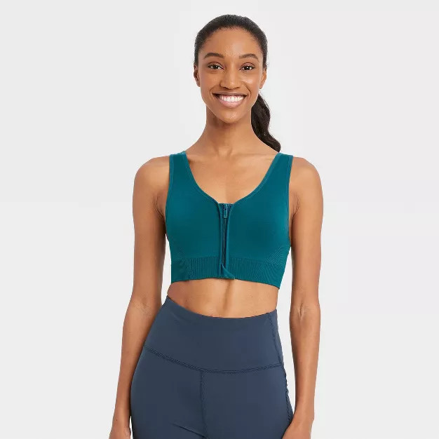 Women's Medium Support Seamless Zip-Front Bra - All in Motion™ | Target