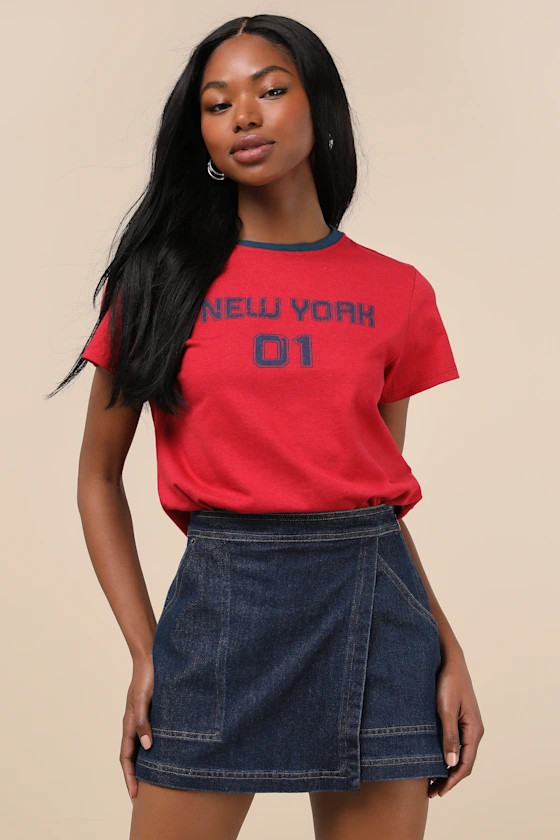 Fadella Dark Wash Denim High-Rise Skort | Lulus