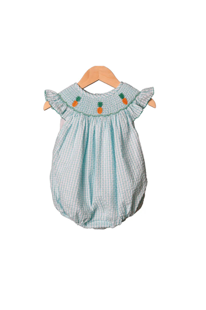 Smocked Turquoise Gingham Pineapple Bubble | The Smocked Flamingo
