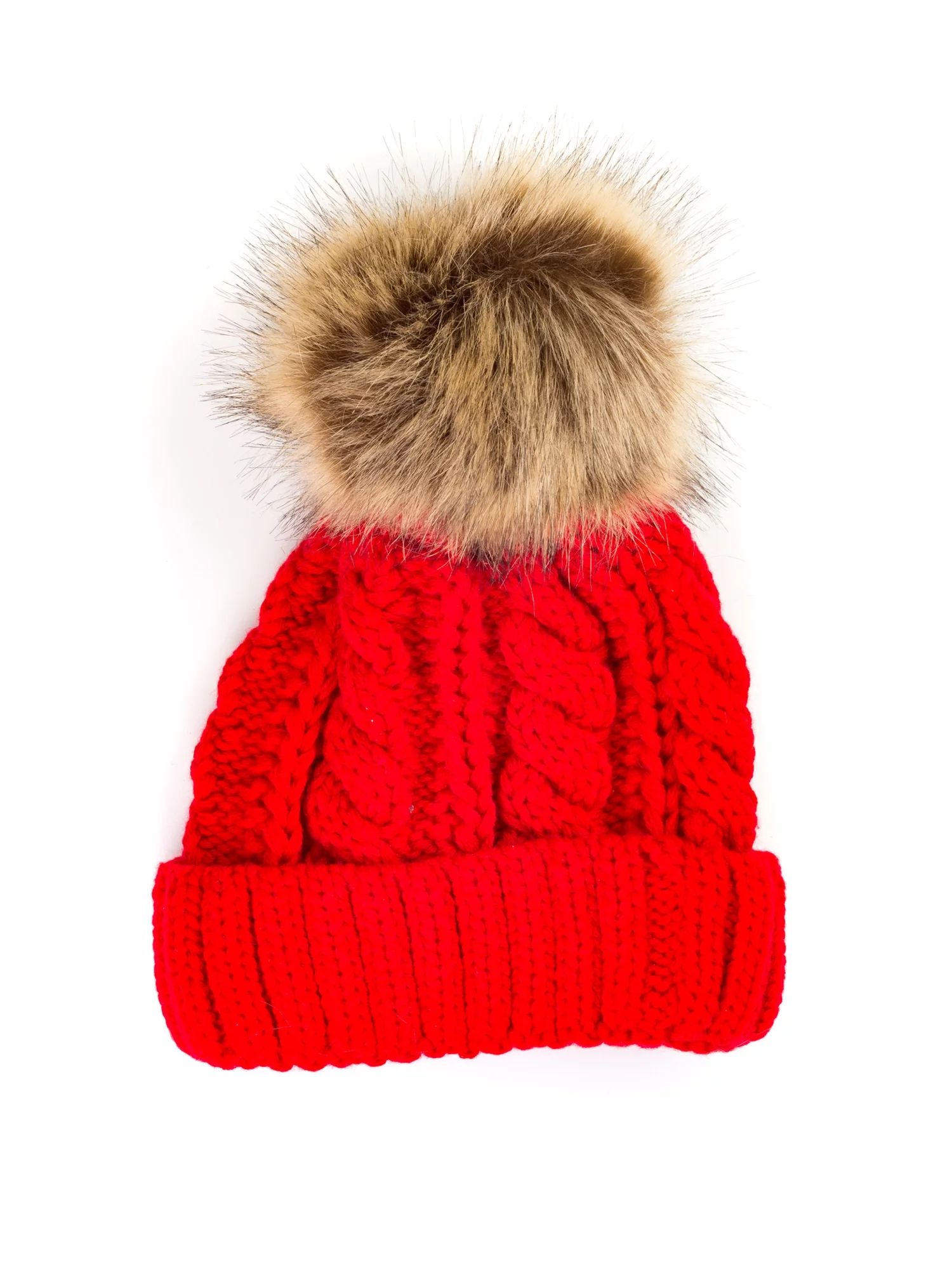 Chunky Knit Beanie with Faux Fur Pom Pom 909HB - Walmart.com | Walmart (US)