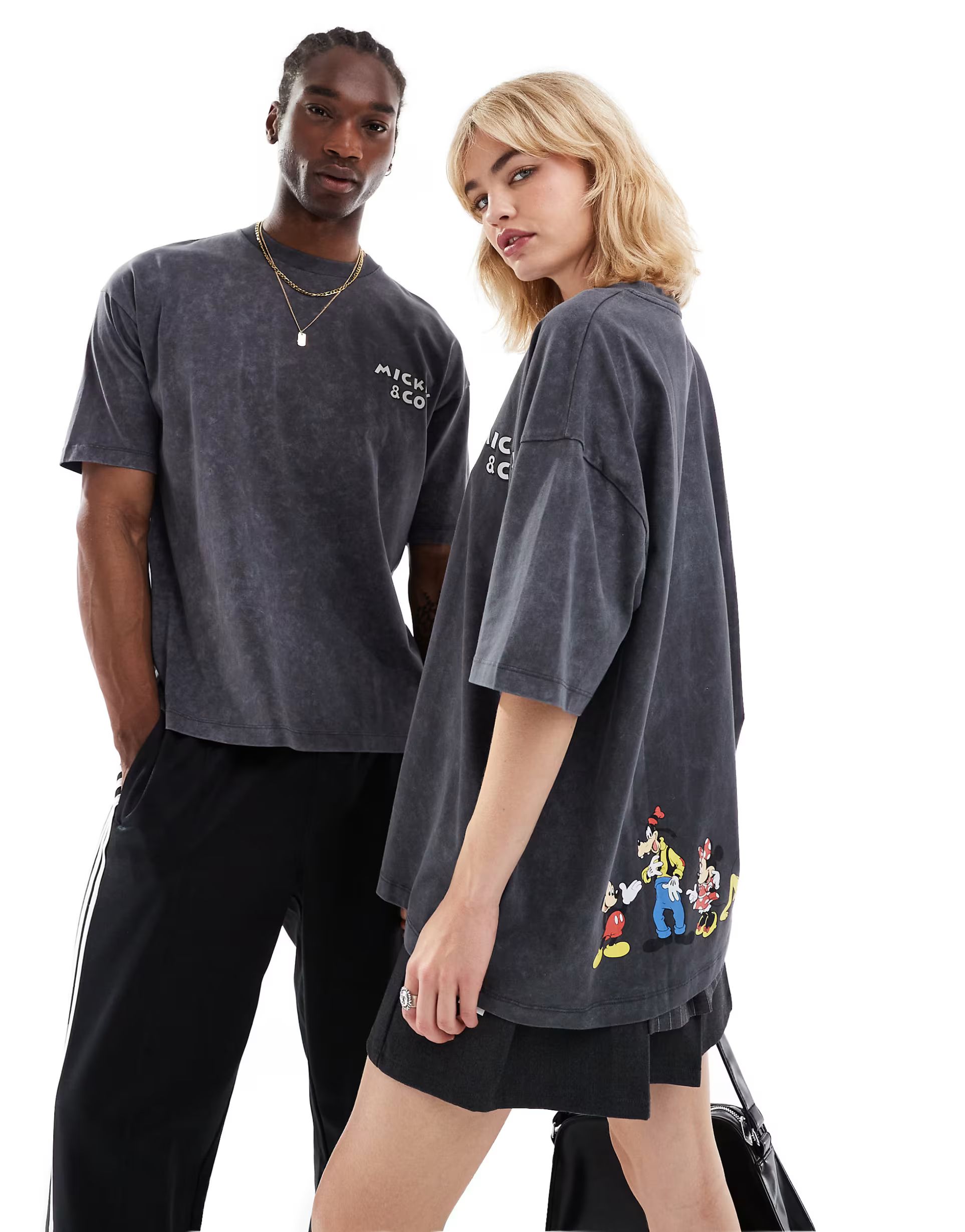 ASOS DESIGN Disney unisex oversized t-shirt with Mickey & Friends prints in washed black | ASOS (Global)