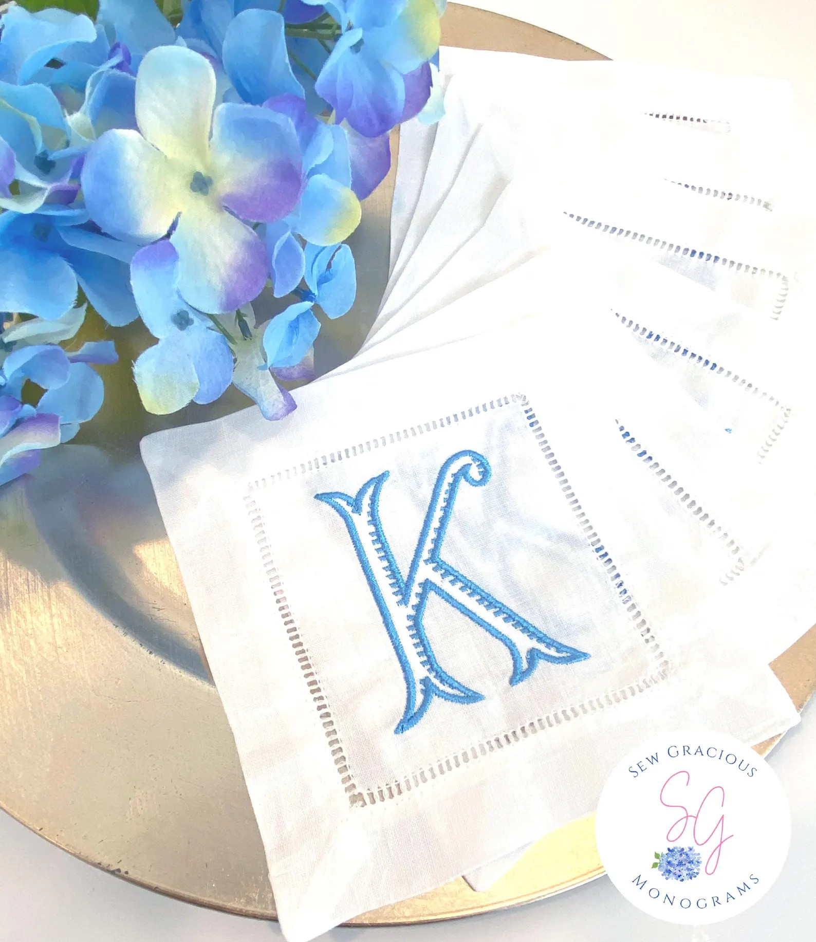 Monogrammed Cocktail Napkins, 100% Linen Hem Stitch Napkins, Set of 4 or 6, Personalized Beverage... | Etsy (US)