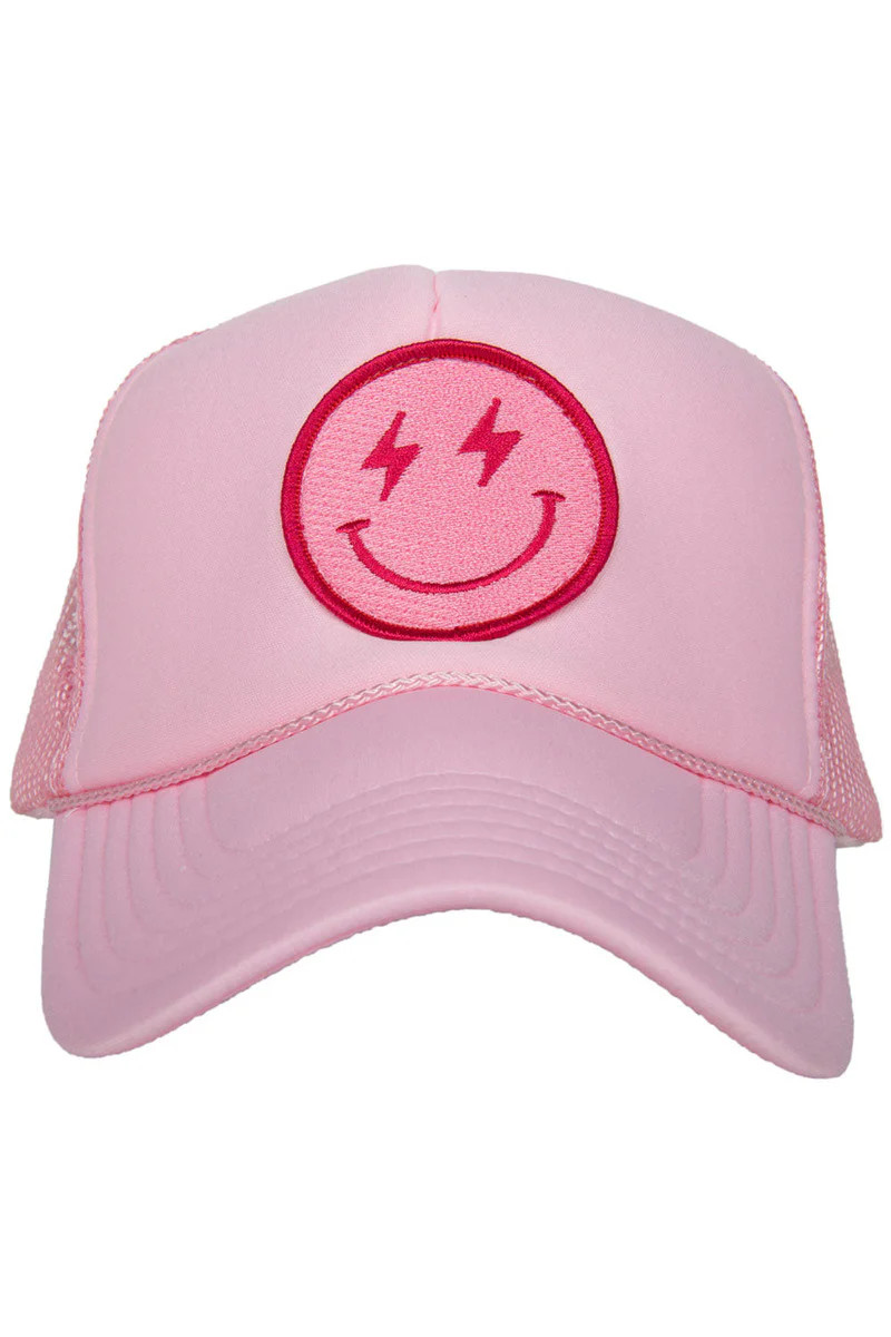 Hot Pink Lightning Happy Face Trucker Hat | Katydid.com