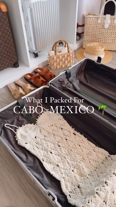 (PART 1) What I packed for Los Cabos Mexico. 🇲🇽 
Summer vacation outfits.
Summer Dresses 
Cover-up pants 
Cover-up dress 
Swimsuits 
Bikinis 
Shorts 
Tops
Matching set 
Sneakers 
Sandals 
Bags 
Cosmetic bag 
Hair tools 

