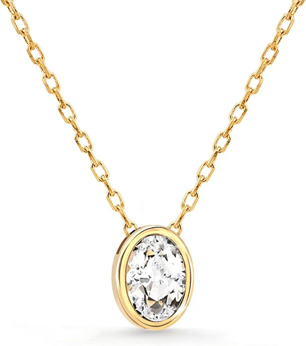 STORYJEWELLERY Pendant Necklace, Gold Plated Necklace for Women, Cubic Zirconia Necklaces, Oval B... | Amazon (US)
