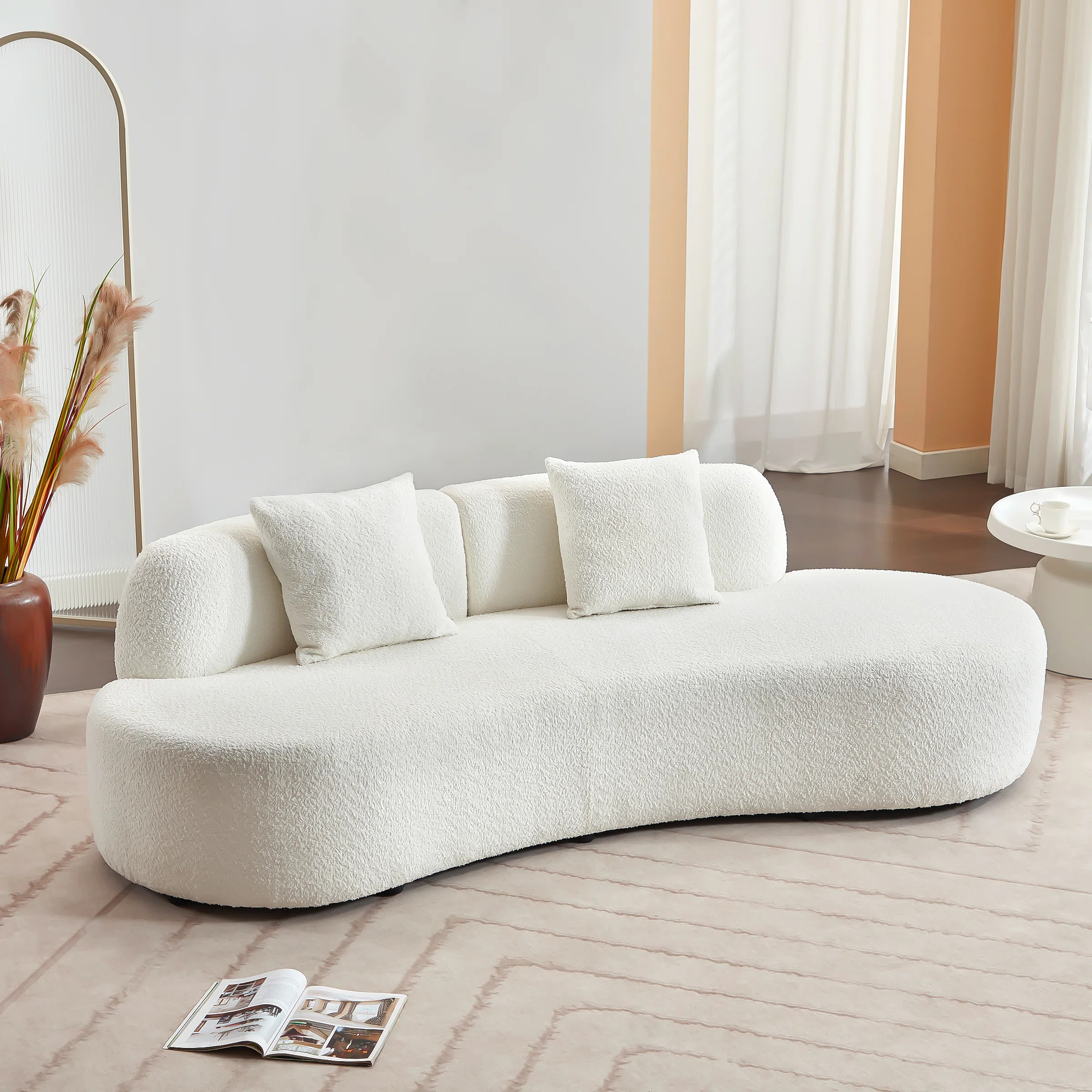 Castillon 91" Modern Solid Wood Curved Upholstered Sofa with Pillows | Wayfair North America