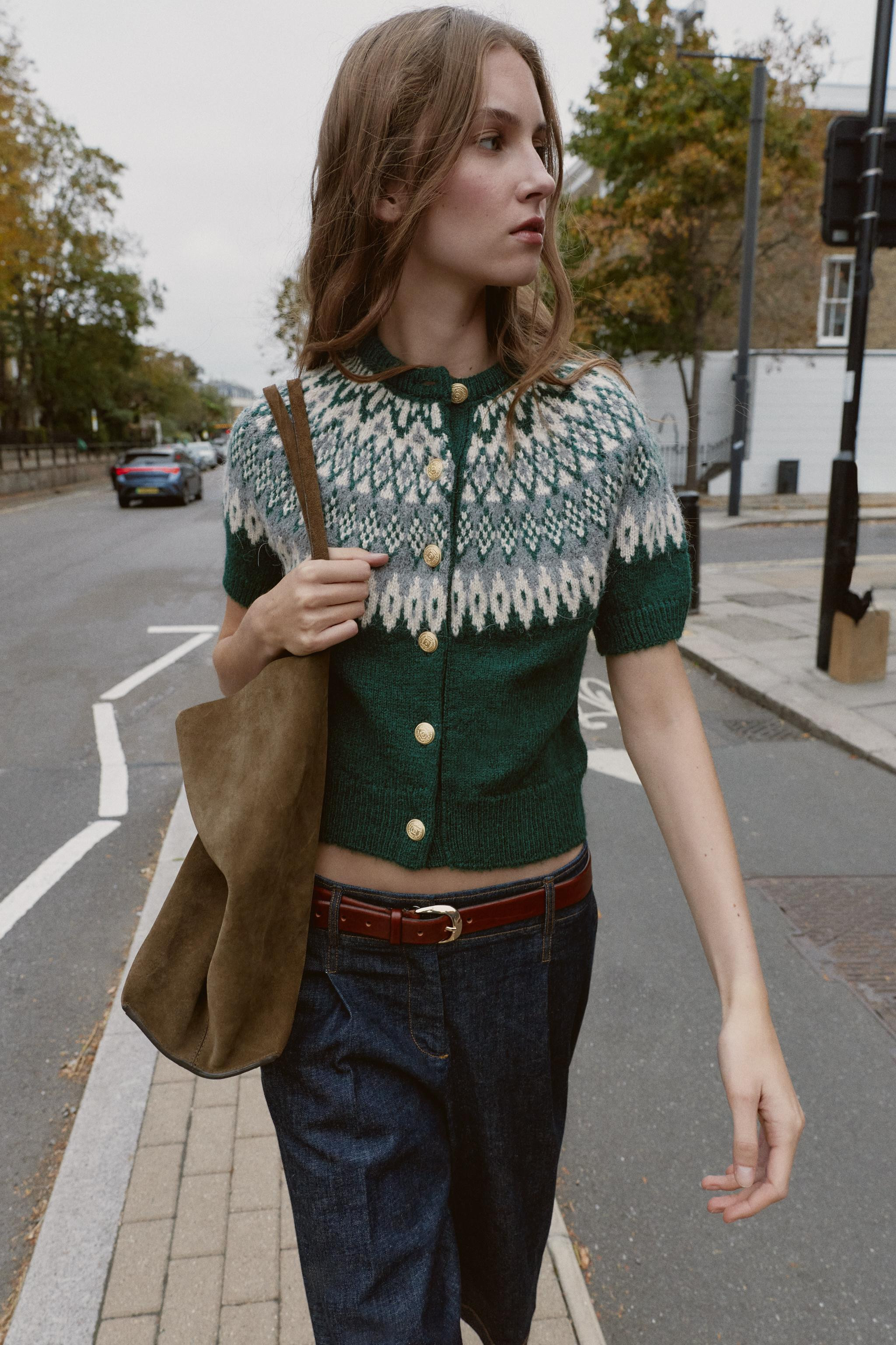 SHORT SLEEVE JACQUARD KNIT JACKET | Zara US