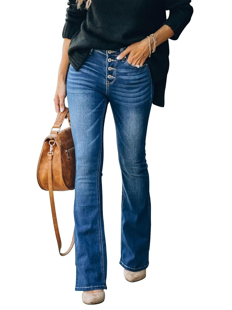 KUNMI Women's Flare Bell Bottom Jeans High Waisted Wide Leg Bootcut Jeans Stretchy Denim Pants | Amazon (US)