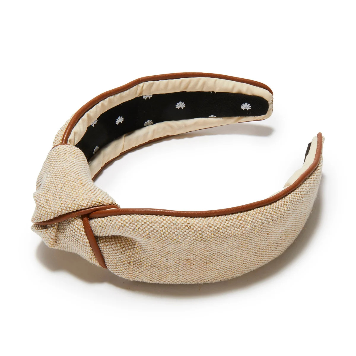 NATURAL CANVAS FAUX LEATHER TRIM KNOTTED HEADBAND | LELE SADOUGHI
