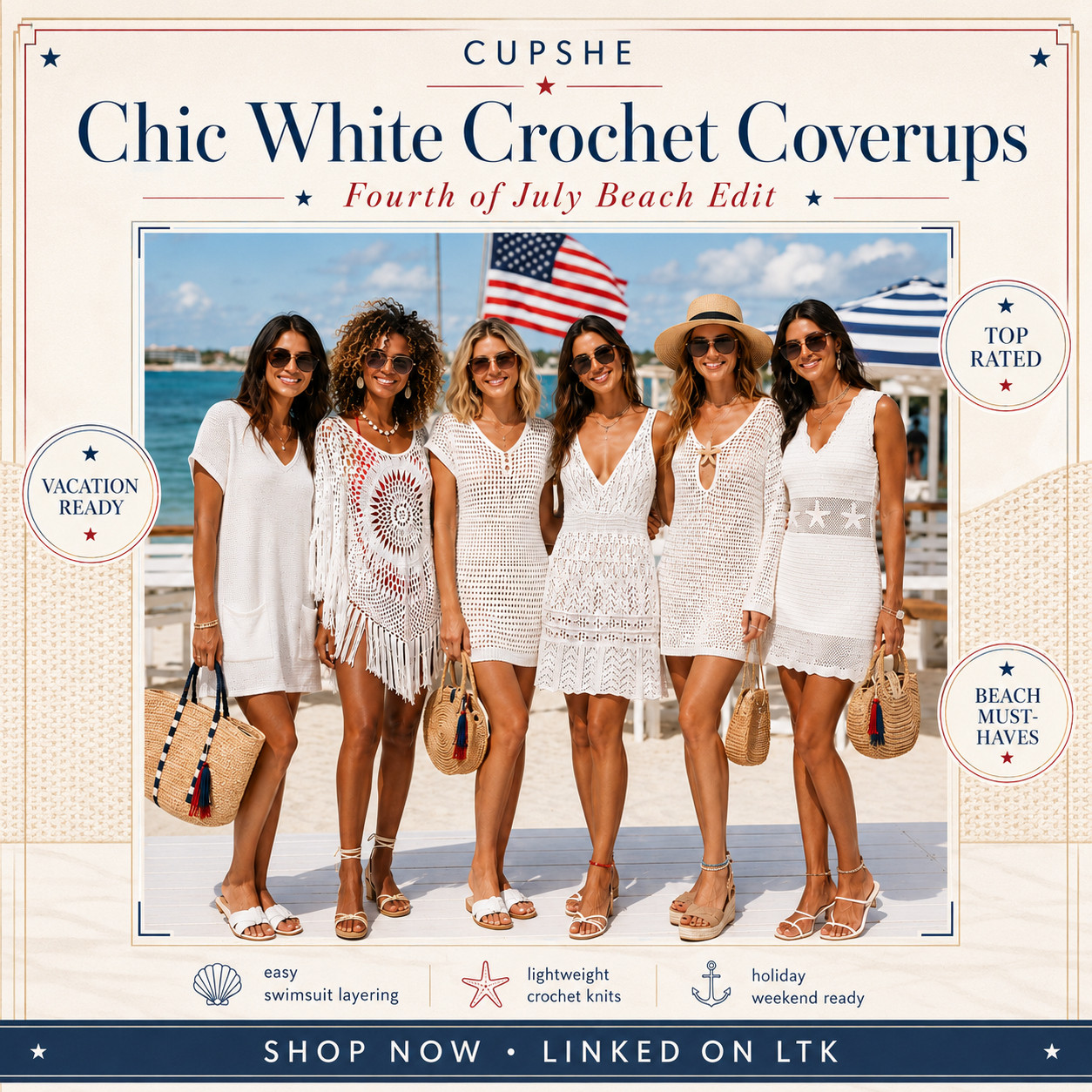 @Cupshe Summer | White Crochet Dress Swimsuit Coverups

The white crochet cover-up edit that makes every swimsuit look feel instantly cleaner, chicer, and more vacation-ready. ☀️ 

These CUPSHE white crochet coverups are perfect when you want something lightweight, breathable, and easy to layer over a swimsuit — but still polished enough to feel like a full beach outfit. 

The white crochet gives that crisp resort feel, the textured knits make each look feel elevated, and the mix of fringe, open knit, long sleeve, sleeveless, and fitted styles gives you options for whatever beach-day vibe you’re going for.

This is the edit to check first for Fourth of July beach weekends, resort trips, poolside lounging, lake days, cruises, boardwalk walks, beach bars, vacation photos, and easy beach-to-lunch outfits. 

It solves the “I need a cover-up that actually makes my swim look better” problem — not just something to toss on, but something that makes the whole outfit feel styled, flattering, and intentional.

I love white crochet because it goes with every swimsuit color, feels timeless, and gives that expensive coastal look without trying too hard.

I pulled together the white coverups worth checking first so you can skip the scroll and go straight to the beach must-haves that feel the most wearable, versatile, and summer-ready.

📌 SAVE this for Fourth of July beach outfits, white crochet coverups, and easy swimsuit layering pieces that make your whole vacation look feel done.

↓ Everything is linked!

#LTKSaleAlert #LTKSwim #LTKTravel