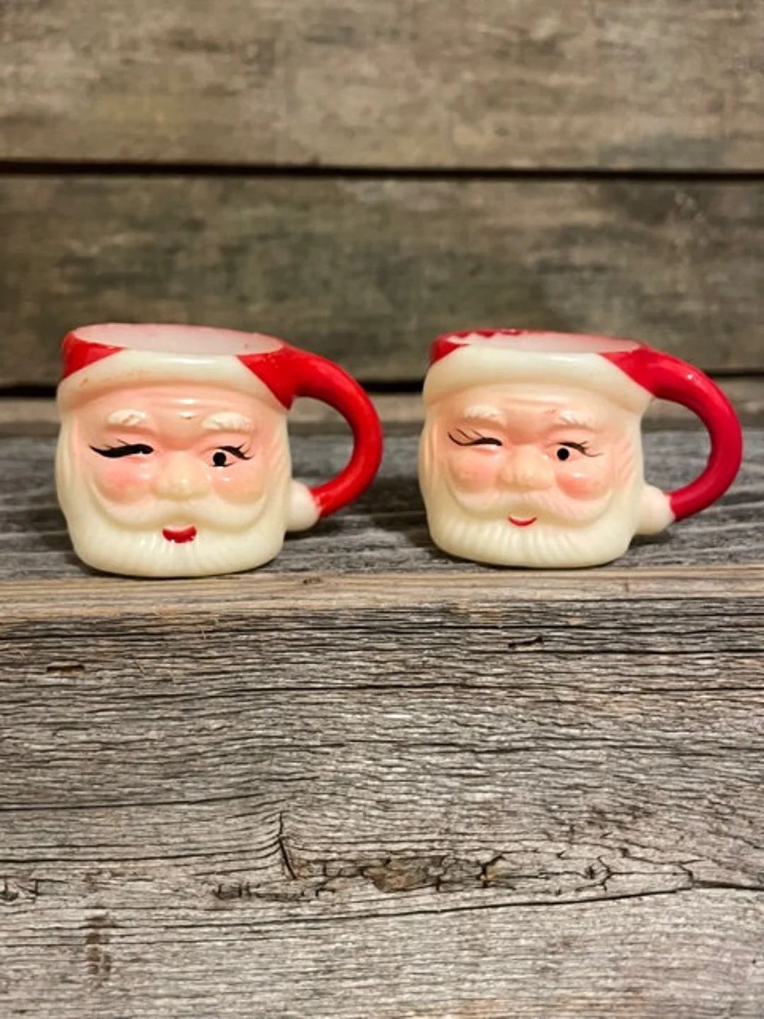 Vintage Set of 2 Mini Santa Mugs (Plastic) | Etsy (US)