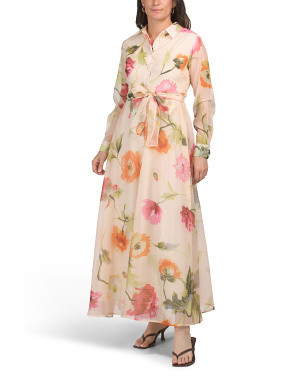 Long Sleeve Floral Maxi Dress With Belt | Casual Dresses  | Marshalls | Marshalls