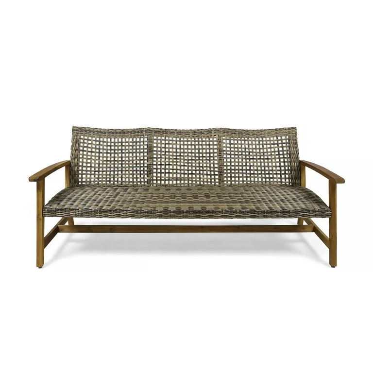 Camdyn Outdoor Wood and Wicker Sofa, Gray, Natural Stained - Walmart.com | Walmart (US)