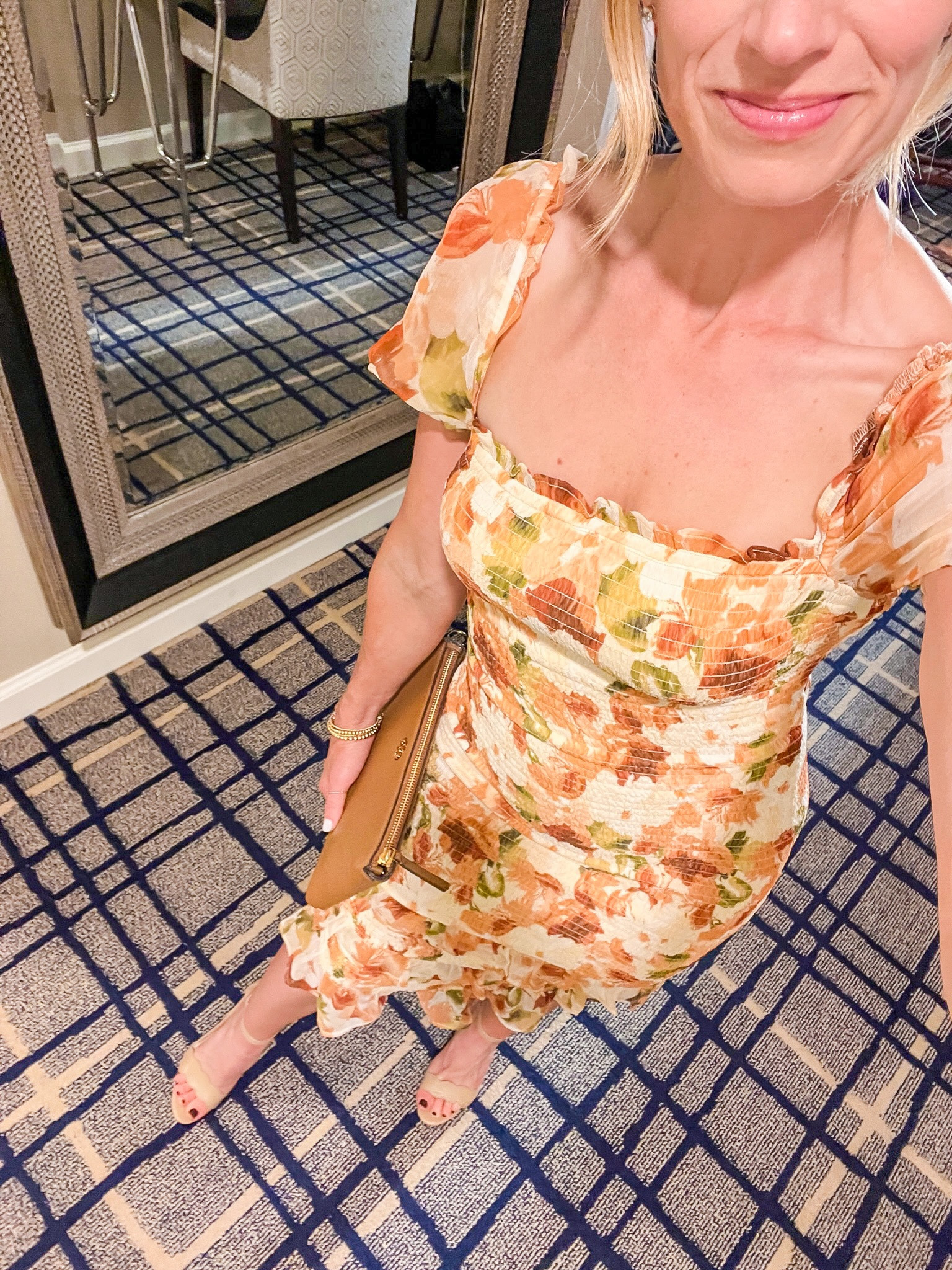 Fall midi dress, orange dress, fall cocktail dress, Abercrombie dress, midi ruffle dress, floral fall dress. This smocked midi cocktail dress from Abercrombie was the perfect outfit for the LTKCon cocktail party last night. I’m wearing an XS and it fits TTS!

#LTKwedding#LTKSeasonal#LTKCon

#LTKCon