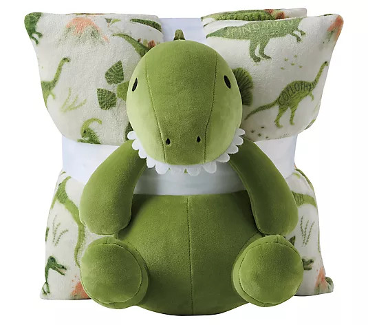 Olivia & Finn 3-Piece Dino Throw and DecorativePillow Set - QVC.com | QVC