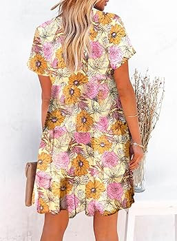 SHEWIN Women's Spring Summer Boho Floral Dresses Casual V Neck Short/Long Sleeve Ruffle Hem A-Lin... | Amazon (US)