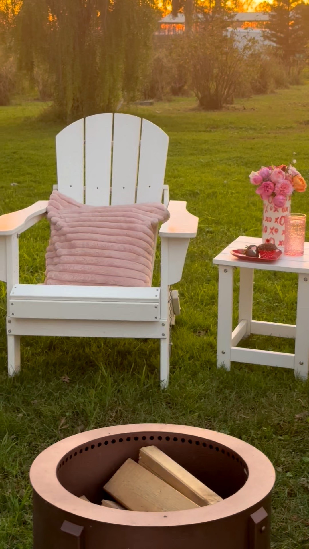 Gathering around the fire pit at sunset is a must with family and friends, especially for Valentine’s and Galentine’s Day too! I love shopping at @Wayfair for outdoor furniture, entertaining essentials and seasonal decor! My Adirondack chairs come in many different colors, are of great quality and fold up for easy storage! Since the weather is mild here in Northern California, they’re used throughout the year. #ad #wayfair #wayfairpartner #valentinesday #galentinesday ❤️💗❤️ 

#LTKHome #LTKdayinmylife #LTKValentine