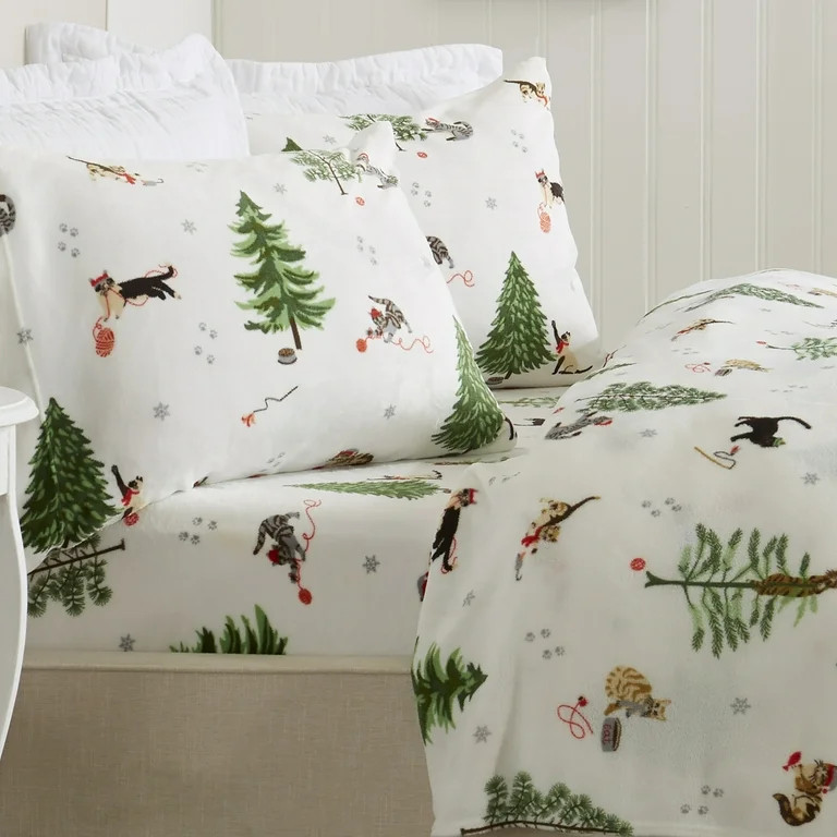 Great Bay Home Printed Velvet Plush Warm and Cozy Fleece Sheet Set  (California King, Winter Cats... | Walmart (US)