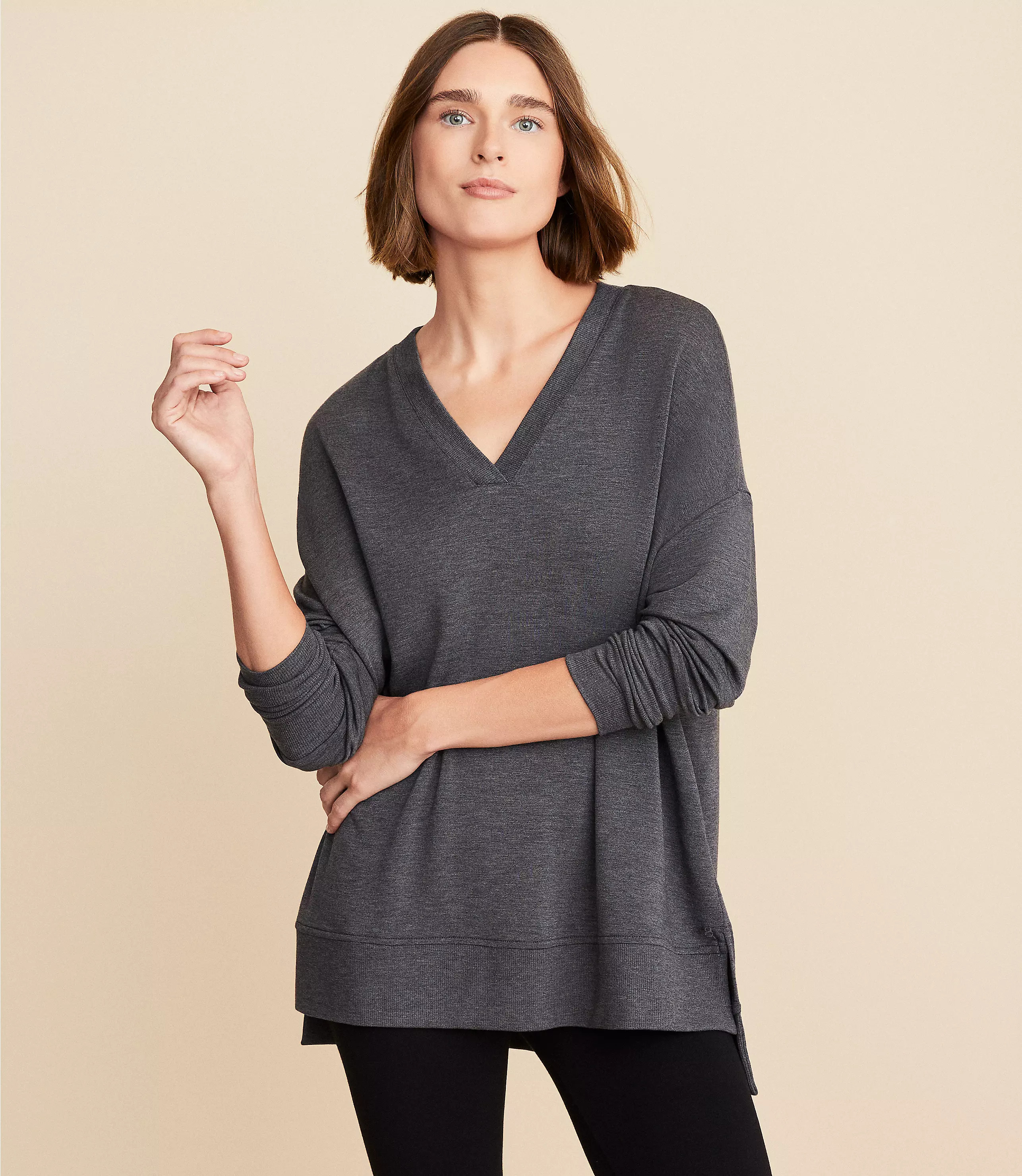 Lou & Grey Ribtrim Signaturesoft V-Neck Top | LOFT