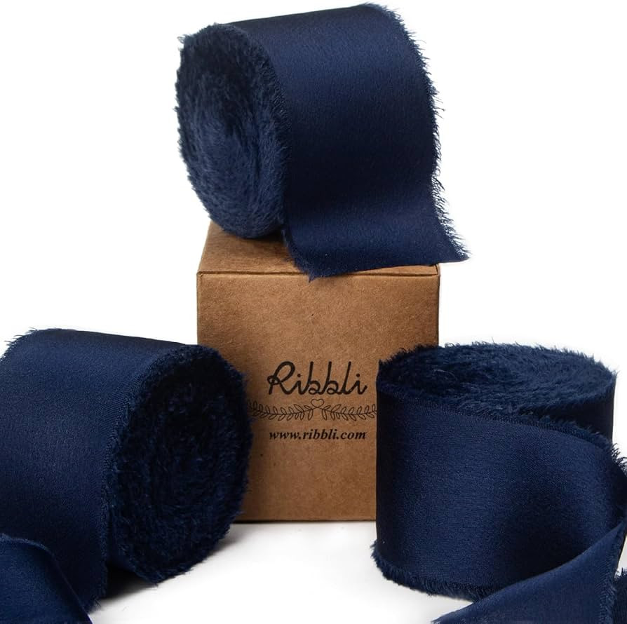 Ribbli Navy Blue Silk Satin Ribbon 1.5 Inch x 30 Yard Handmade Frayed Chiffon Navy Ribbon for Gif... | Amazon (US)
