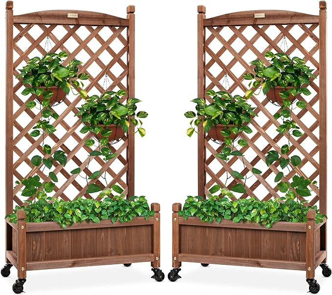 Best Choice Products Set of 2 48in Wood Planter Box & Diamond Lattice Trellis, Mobile Outdoor Rai... | Amazon (US)