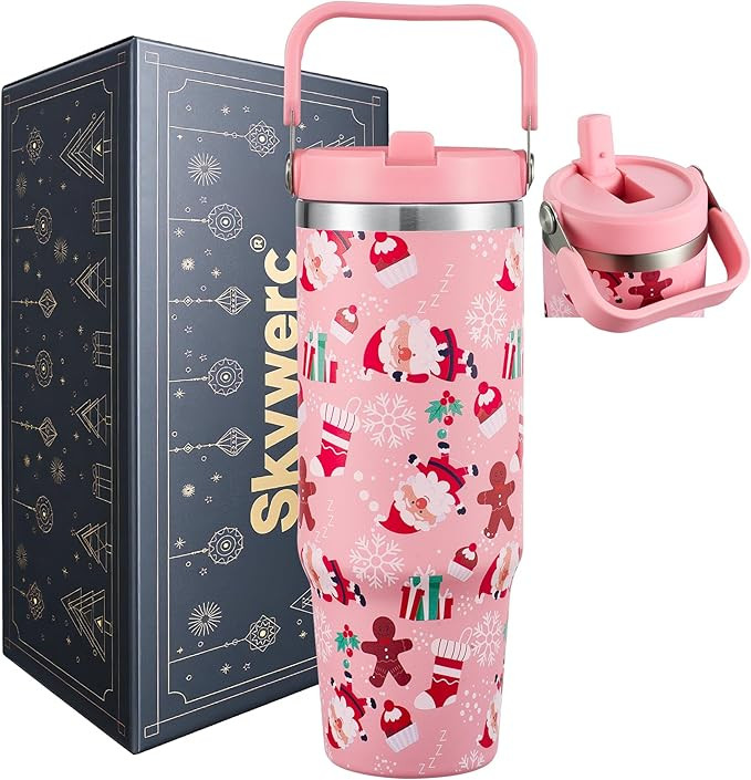 30 oz Christmas Tumbler with Top Handle, Double Wall Vacuum Insulated Xmas Tumbler with Flip Stra... | Amazon (US)
