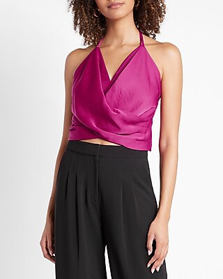 Satin Twist Front Tie Back Halter Cami | Express