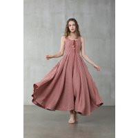 strappy Maxi Linen Dress, Red Check Dress, Slip Bracelet Girdle Fitted 1950S Dress | Linennaive | Etsy (US)