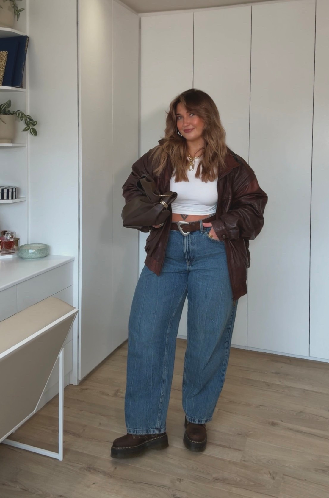 Linking what I can from my reel! Some items are the most similar I can find,  Jacket is vintage from vinted, jeans size 14 they’re roomy, if you want a more fitted look size down 🤎  docs are Dr. Martens Jadon Arc Boots 'Brown

#LTKmidsize #LTKcurves #LTKuk