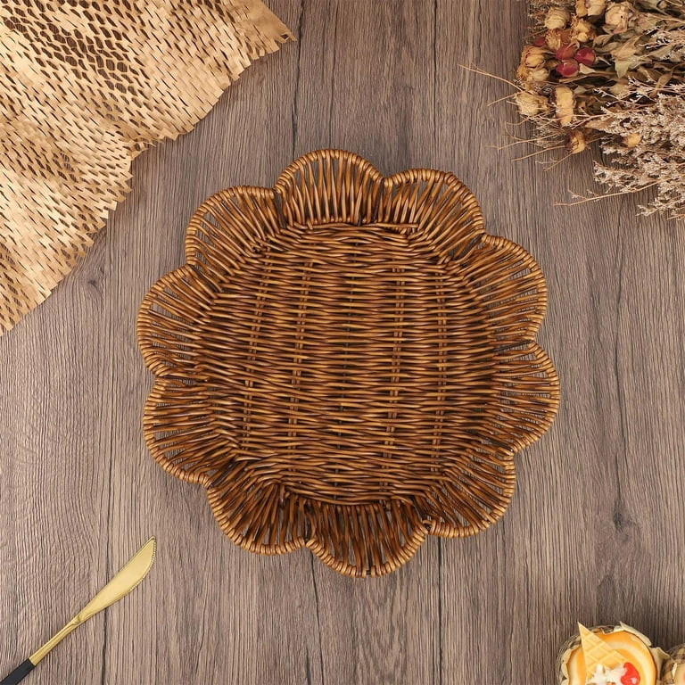Scalloped Serving Wicker Basket,Imitation Woven Fruit Basket Tabletop Tray,Handwoven Oval Food Ve... | Walmart (US)