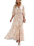 ANRABESS Women’s Summer Loose Boho Flowy Wrap V Neck 3/4 Sleeve Floral Print Slit Beach Wedding... | Amazon (US)