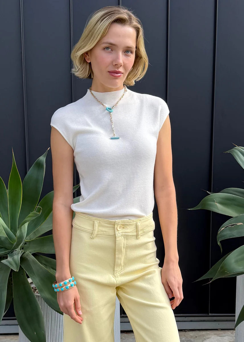 Tatum Cap Sleeve Mock Neck Top - Cream | Benaar La