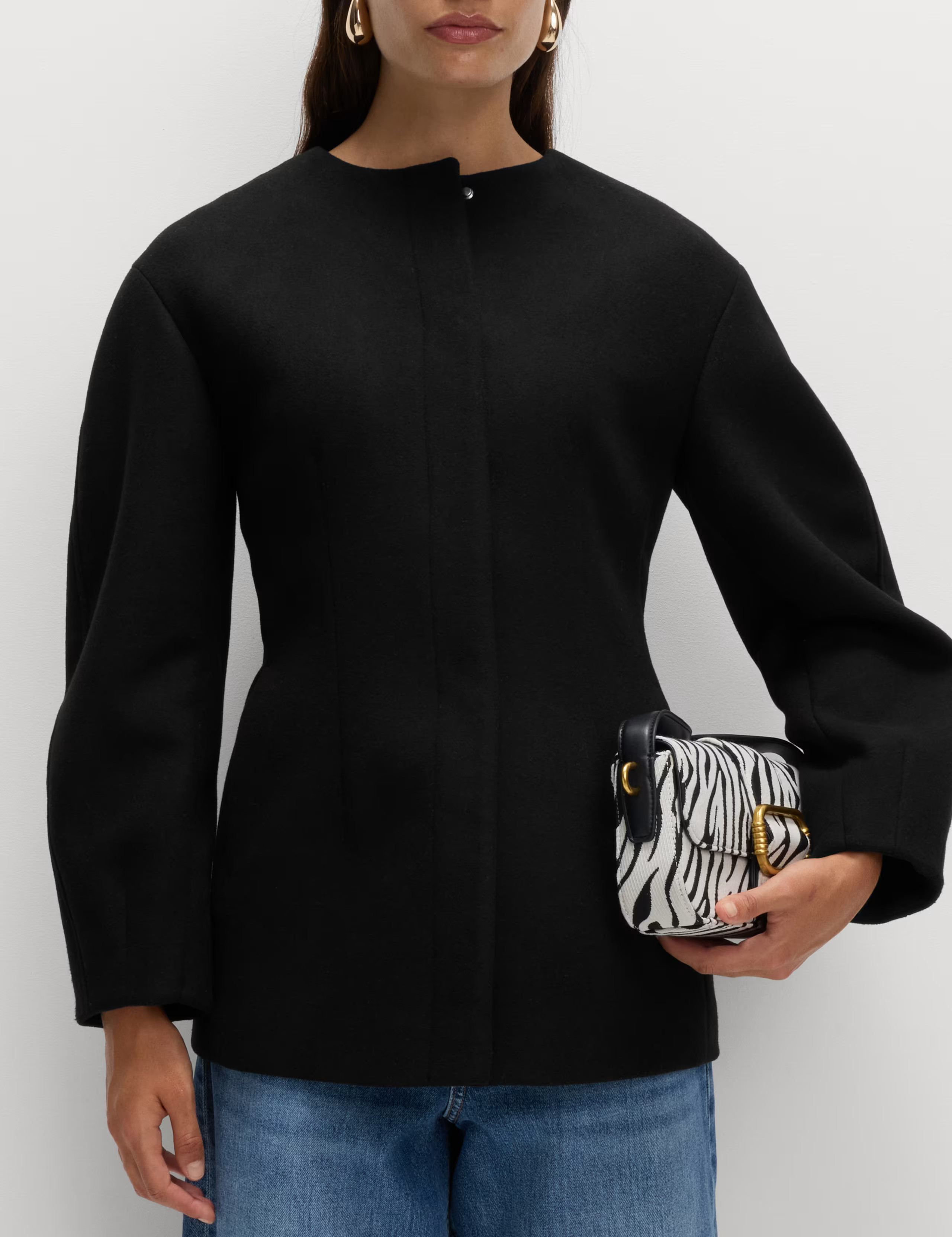 Waisted Collarless Tailored Coat with Wool | Marks & Spencer (UK)