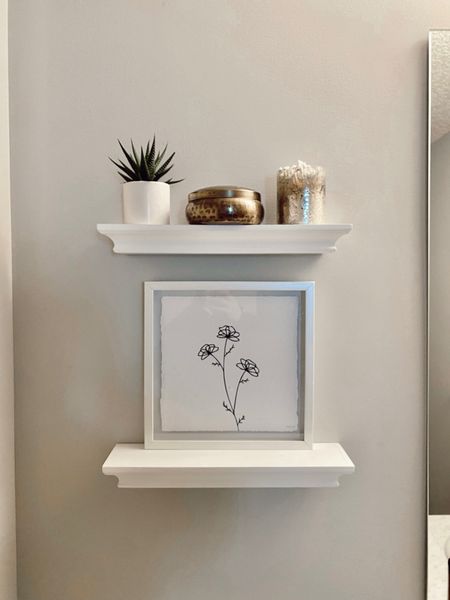 Simple shelf decor for the bathroom. Neutral home decor, floating shelves, Target style. 

#LTKunder50 #LTKhome