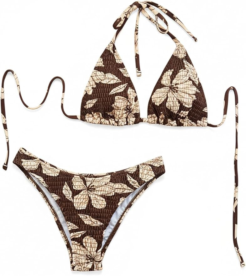 RoseSeek Women's 2 Piece Bikini Sets Boho Floral Print Tie Back Halter Bras and High Waisted Thon... | Amazon (US)