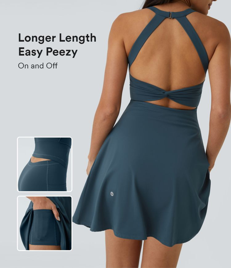 Backless Twisted Flare Dance Active Dress-Longer Length-Easy Peezy Edition | HALARA